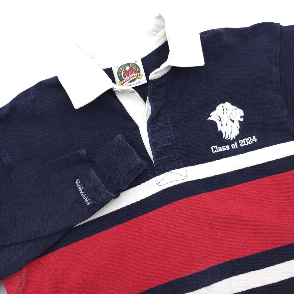 Barbarian Mens Polo Shirt M Blue Red Rugby‎ Wear Striped Heavy Knit Long Sleeve